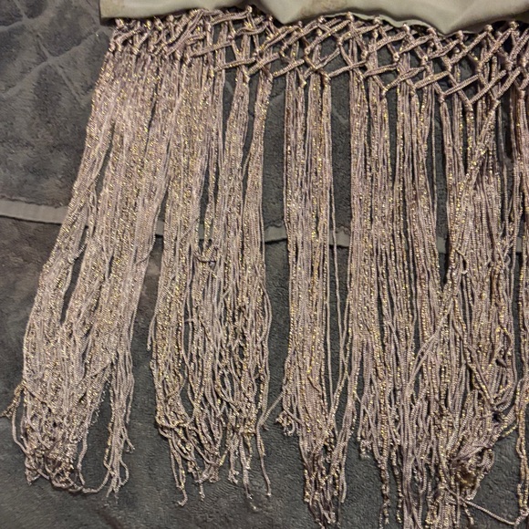 A Brod Chic Gold Paisley Print and Purple Women's Scarf with Perfect Fringe - Picture 6 of 8